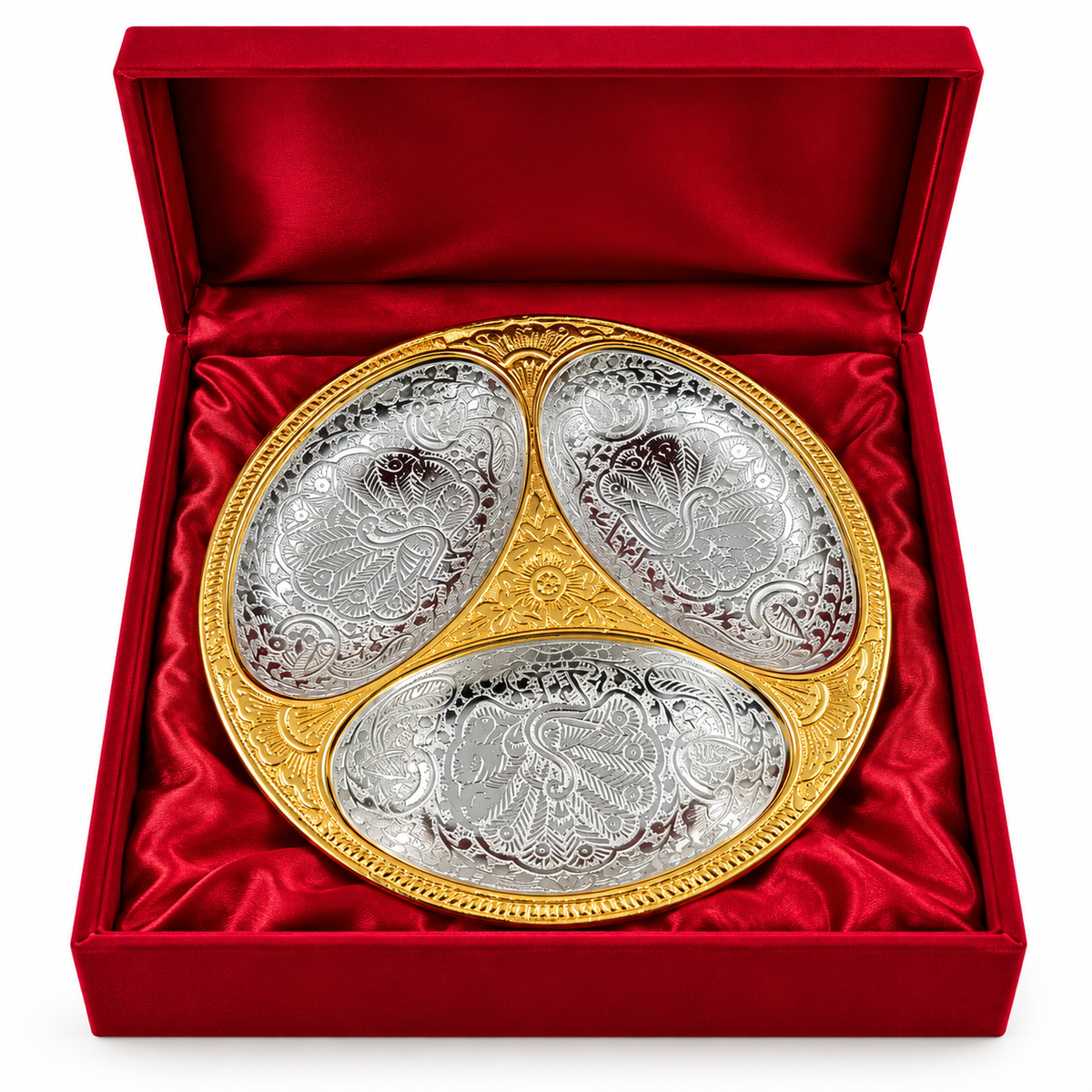 Peacock Engraved Gold & Silver Decorative Tray
