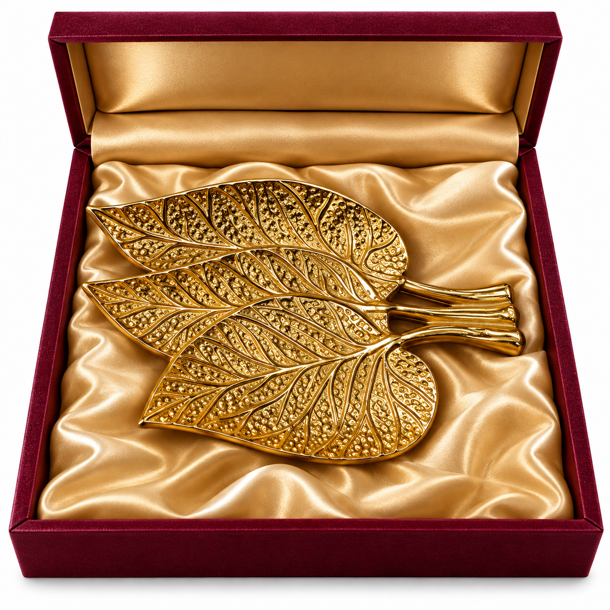 Gold Trio Leaf Embossed Decorative Tray for home decor