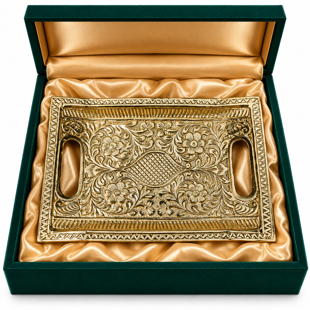 Gold Floral Engraved Serving Tray for Diwali Decor