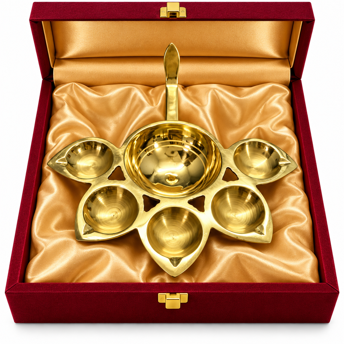 Royal Golden 5-Point Diya & Center Bowl Gift Set