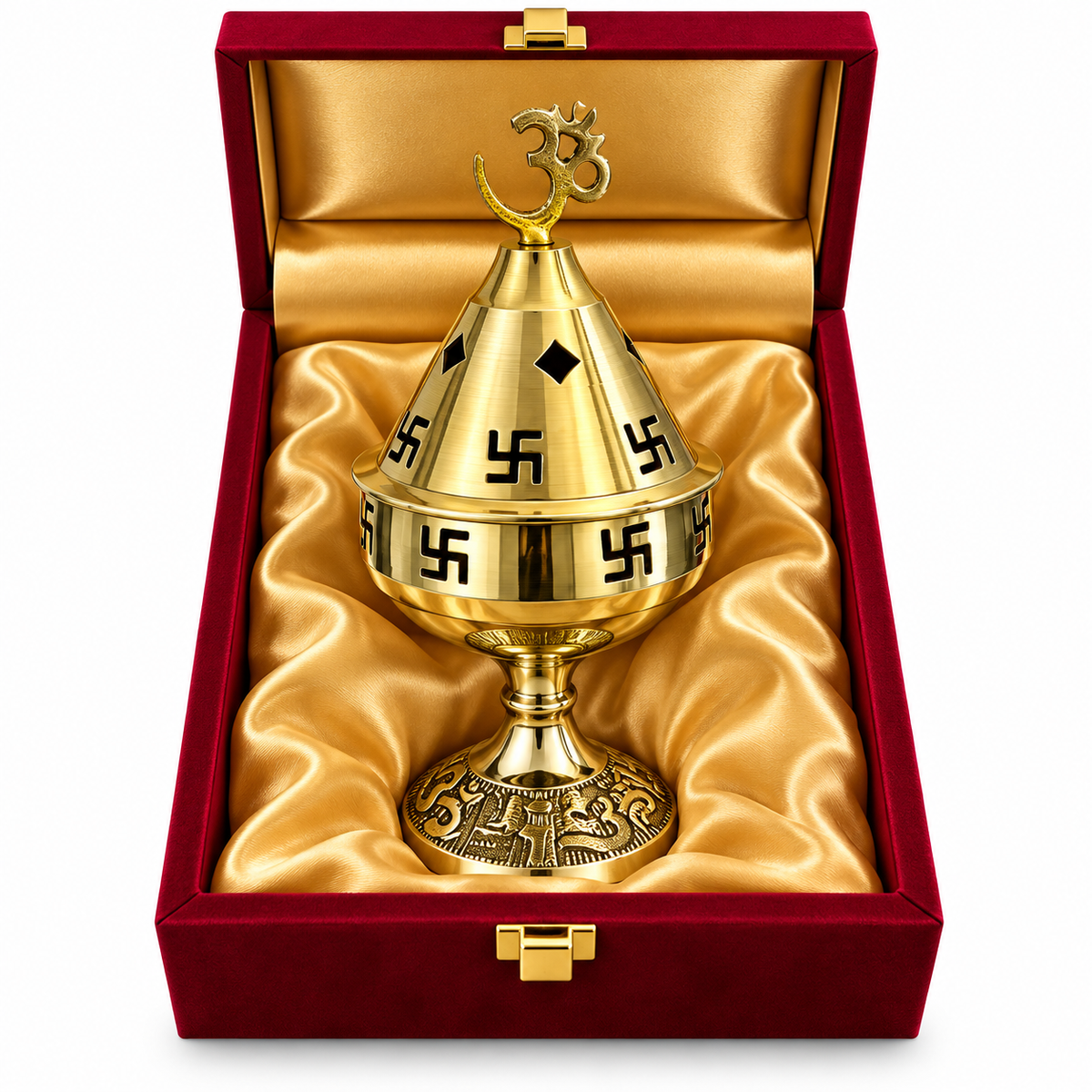 Royal Golden Om & Swastik Incense Burner Gift Set