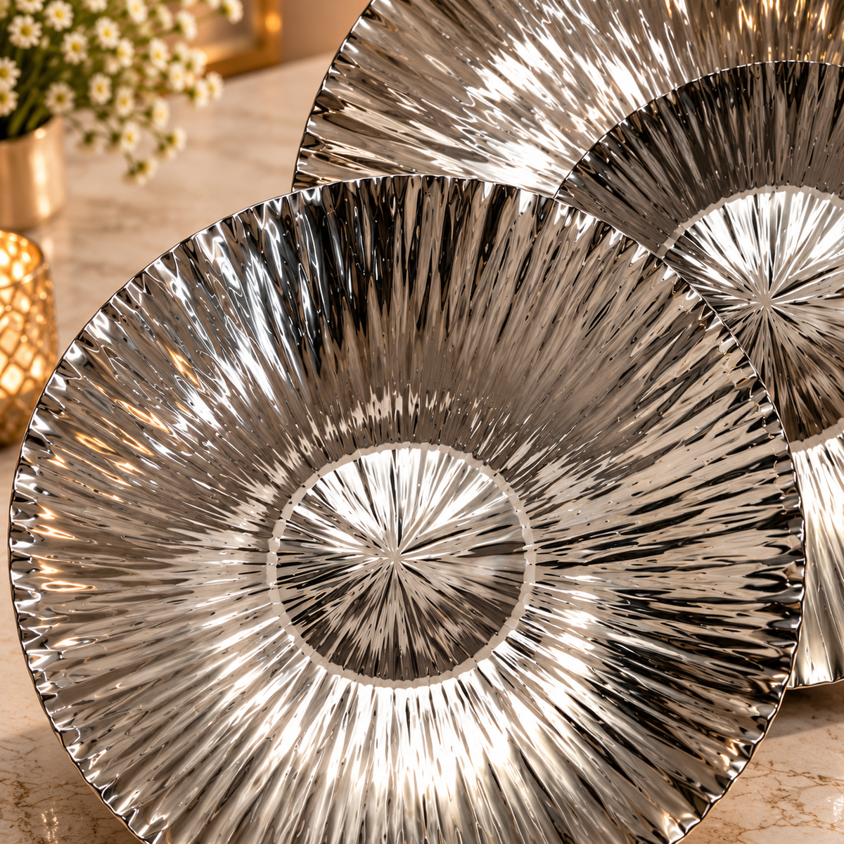 Silver Sunburst Decorative Plates Set of 2