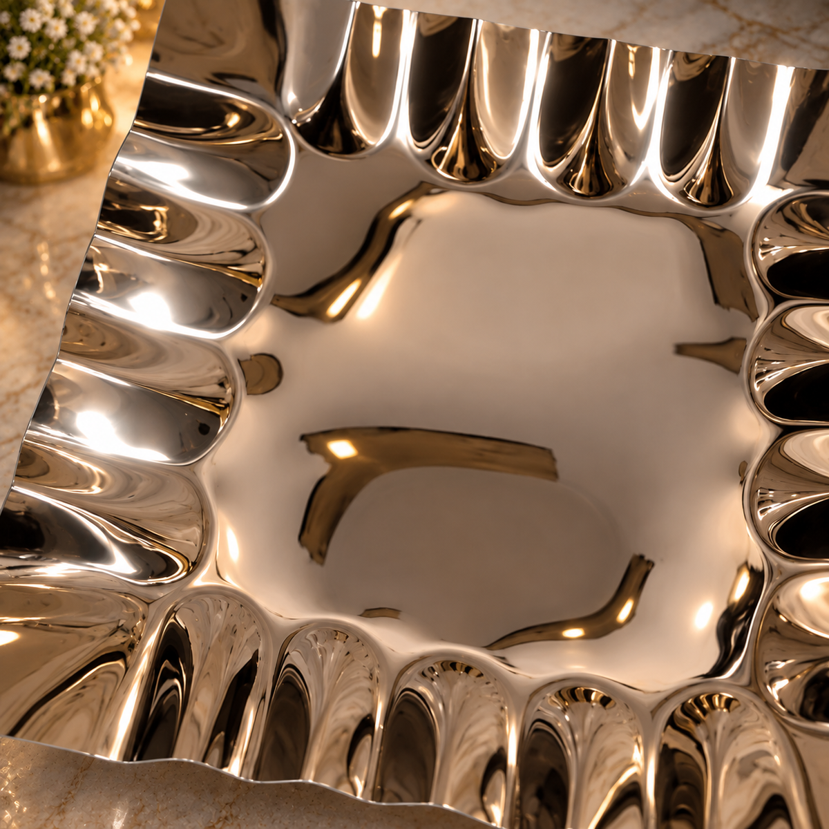 Silver Stainless Steel Wavy Edge Serving Tray
