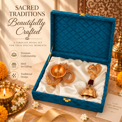 Silver Diya & Peacock Bell Gift Set | Diwali Puja Gift