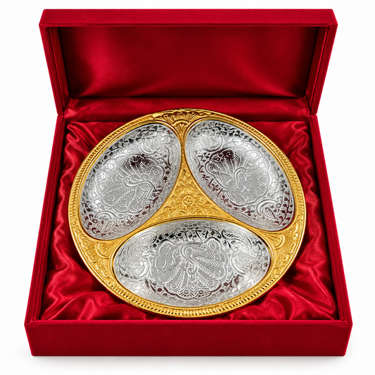 Peacock Engraved Gold & Silver Decorative Tray