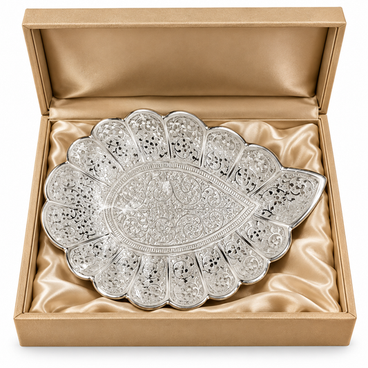 Silver Leaf Embossed Decorative Serving Tray
