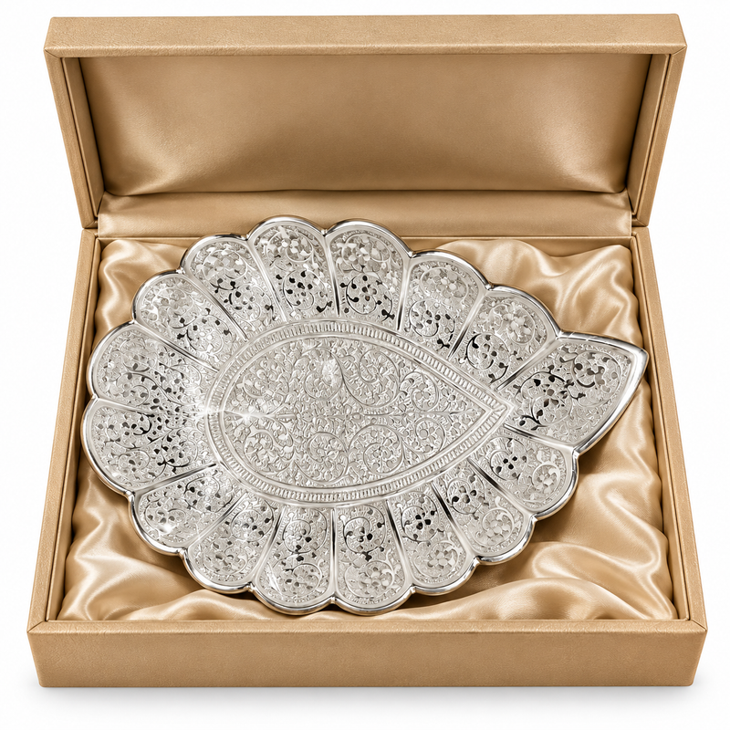 Silver Leaf Embossed Decorative Serving Tray