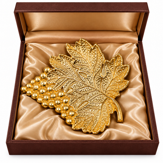 Gold Grape & Leaf Decorative Tray for Diwali Decor