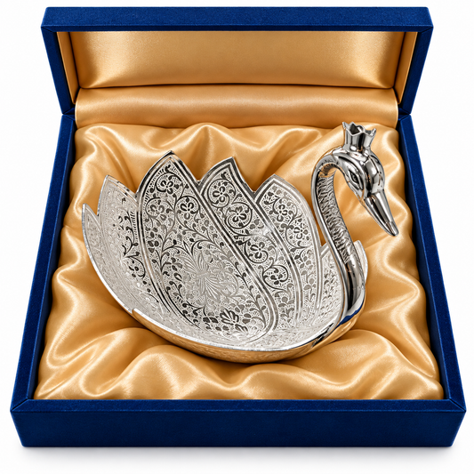 Silver Swan Engraved Decorative Bowl for Diwali