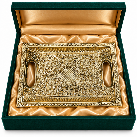 Gold Floral Engraved Serving Tray for Diwali Decor