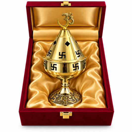 Royal Golden Om & Swastik Incense Burner Gift Set