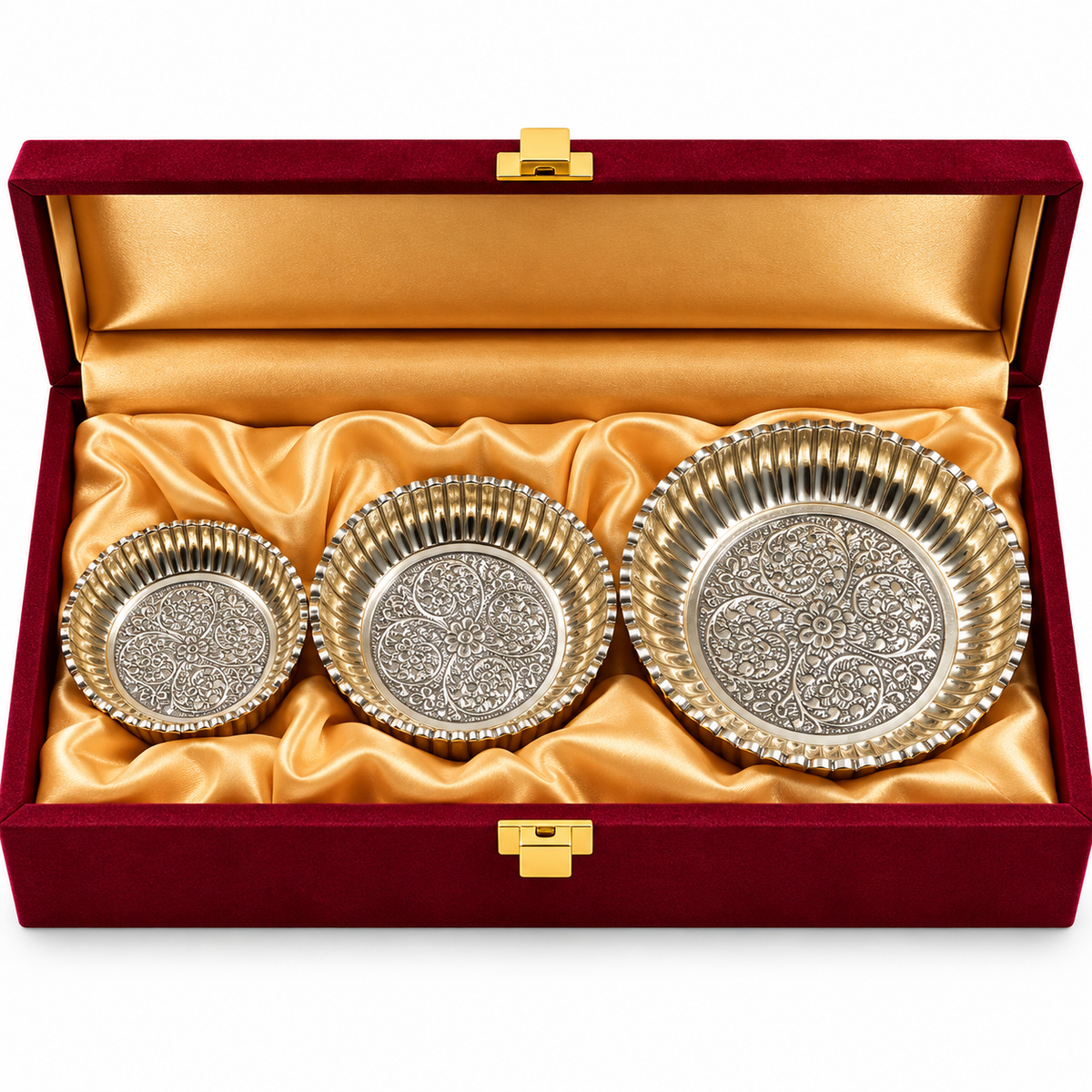 Royal Silver Floral Brass Urli Gift Set of 3