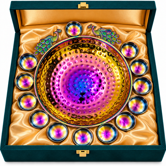 Peacock Diya Urli Decorative Set with 12 Diyas