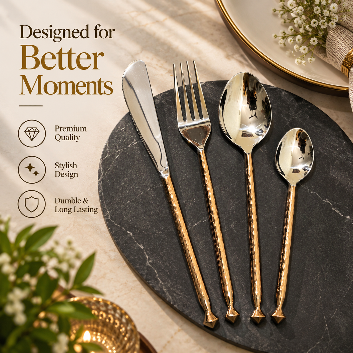 Gold & Silver 4-Piece Cutlery Set | Elegant Flatware