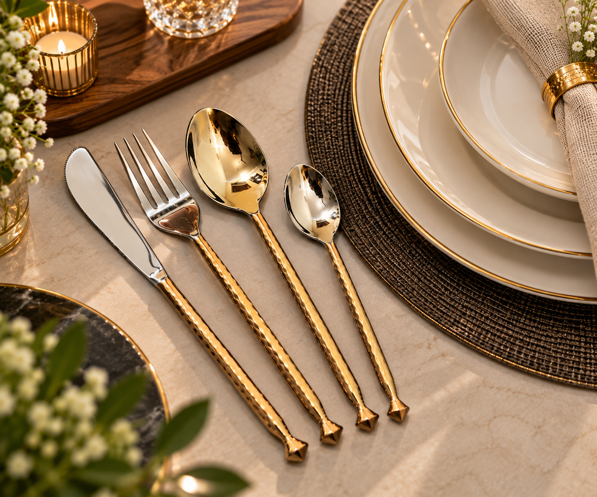 Gold & Silver 4-Piece Cutlery Set | Elegant Flatware