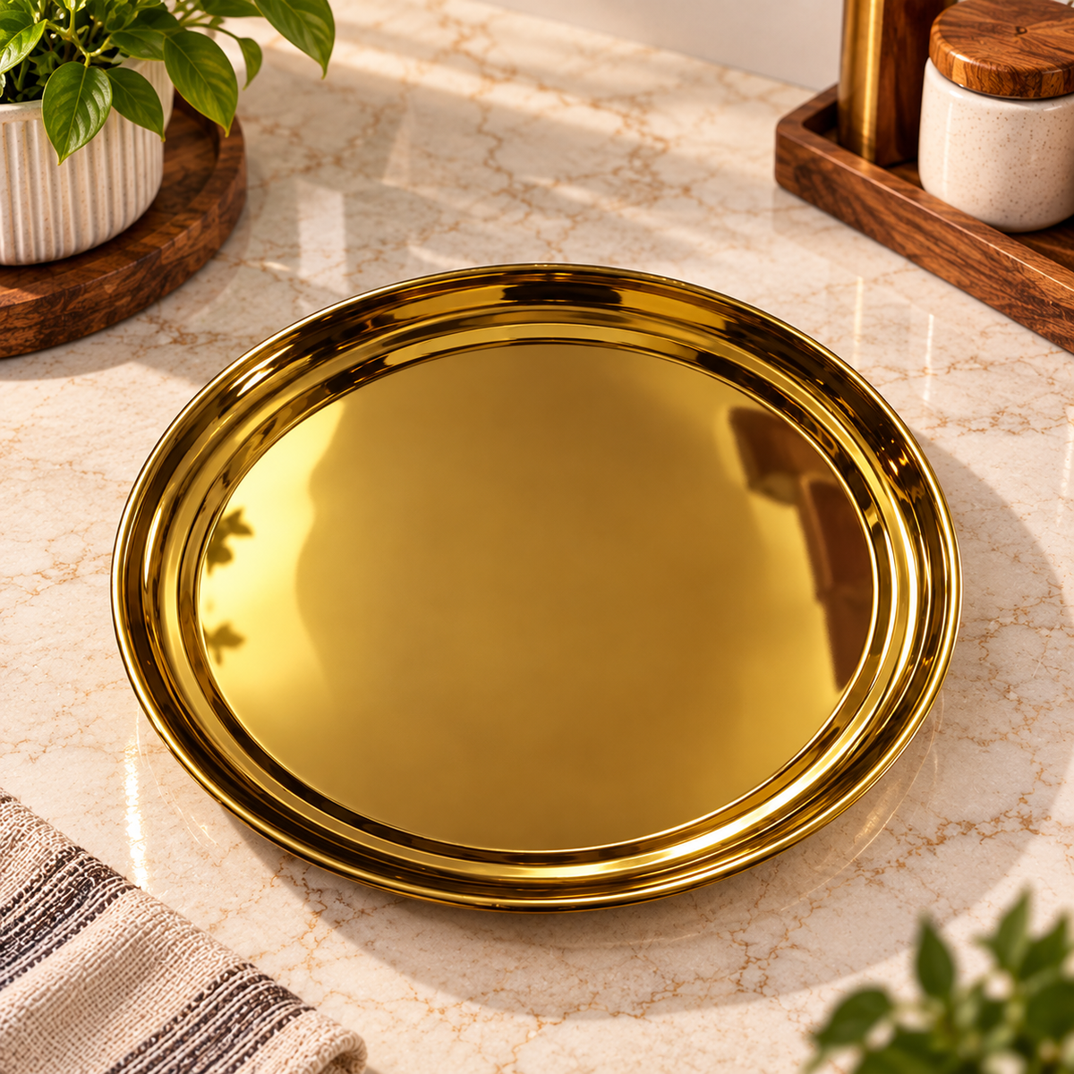 Elegant Gold Stainless Steel Dinner Plates Set of 2