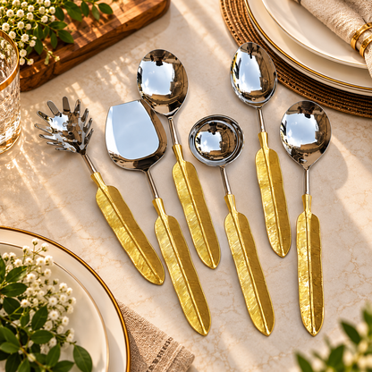 Golden Feather Handle Serving Utensil Set | 6-Piece