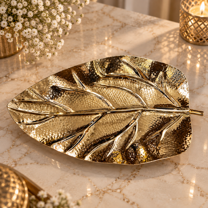 Elegant Gold Leaf Cake Server & Knife Gift Set of 2