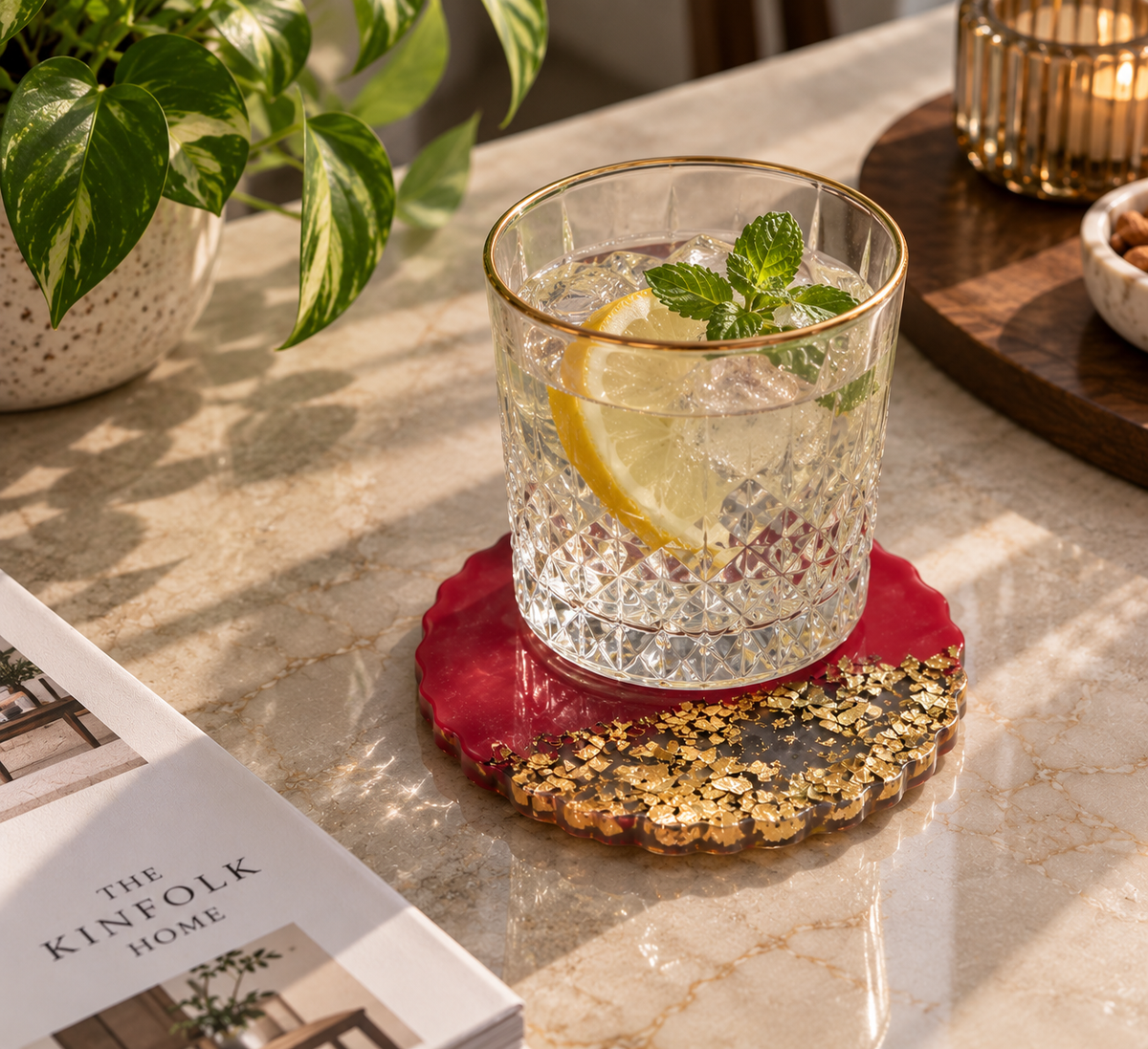 Handcrafted Gold Foil Resin Coasters – Elegant Set of 4
