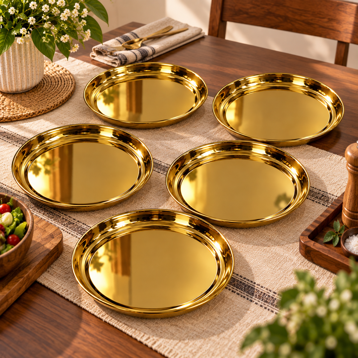 Elegant Gold Stainless Steel Dinner Plates Set of 2