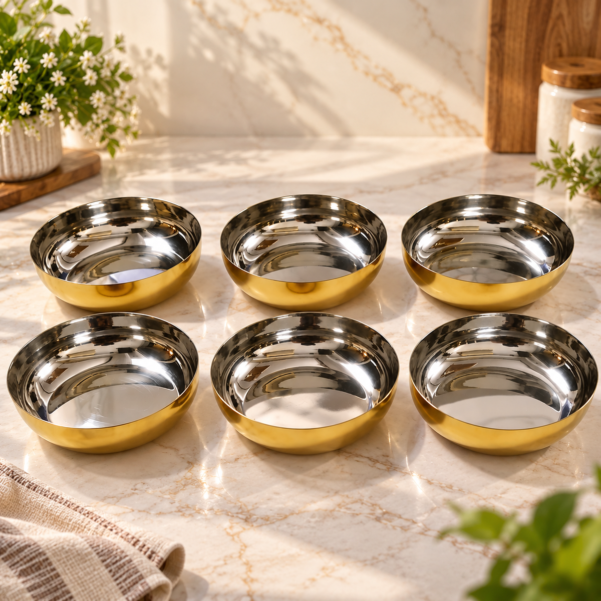 Elegant Gold Stainless Steel Serving Bowls Set of 6