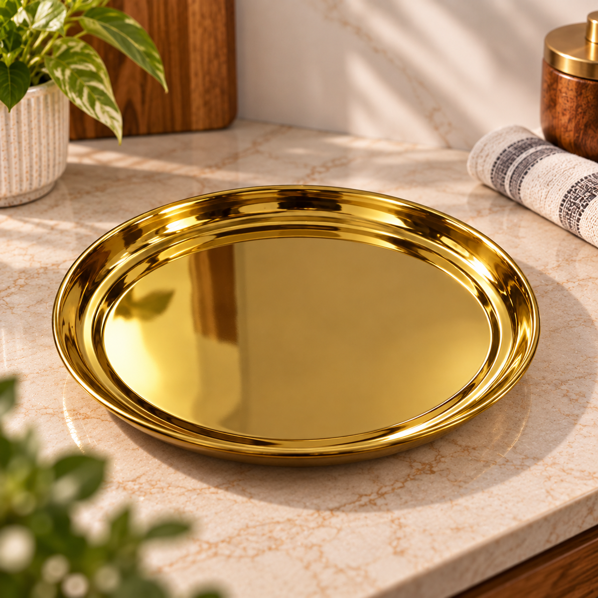 Elegant Gold Stainless Steel Dinner Plates Set of 2