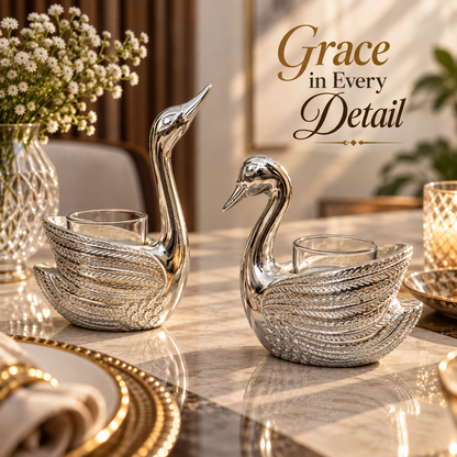 Silver Swan Tealight Candle Holders – Set of 2