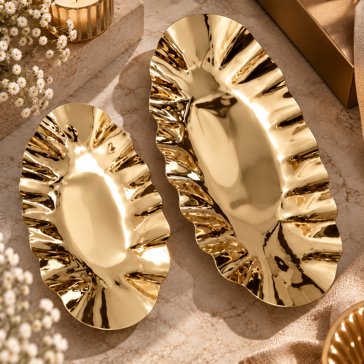 Elegant Gold Decorative Serving Trays – Set of 2