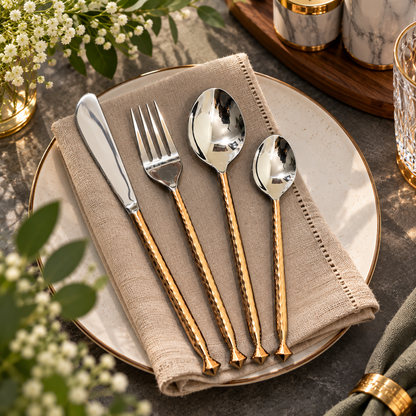 Gold & Silver 4-Piece Cutlery Set | Elegant Flatware