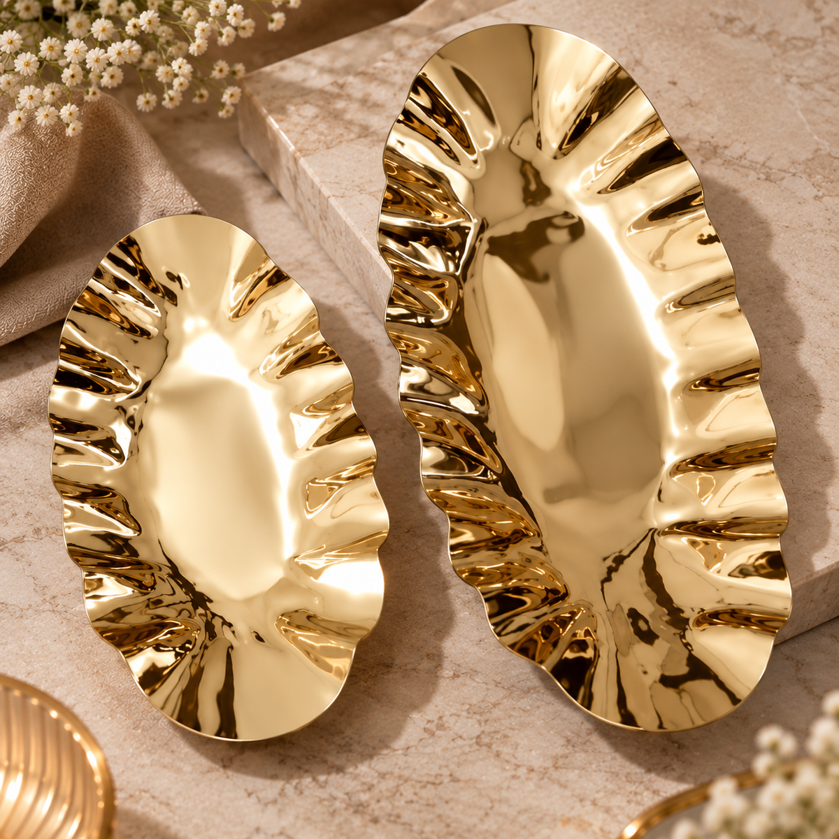 Elegant Gold Decorative Serving Trays – Set of 2