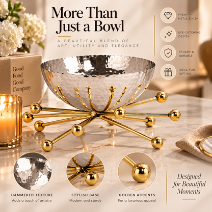 Hammered Silver Bowl with Golden Starburst Stand