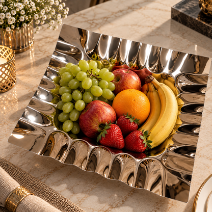 Silver Stainless Steel Wavy Edge Serving Tray