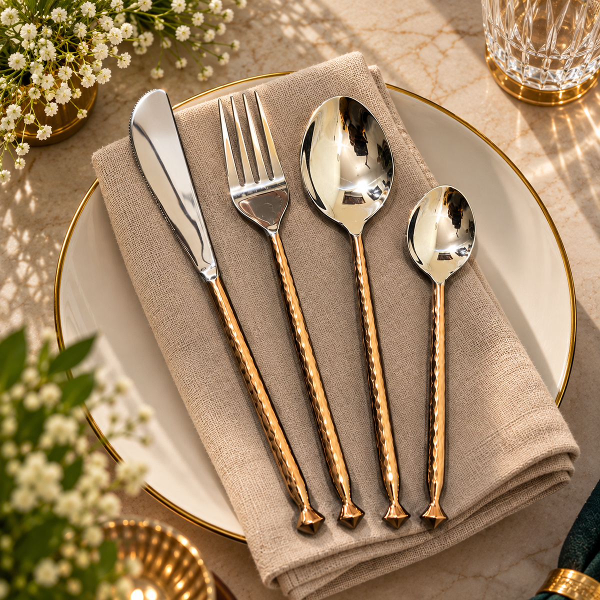 Gold & Silver 4-Piece Cutlery Set | Elegant Flatware