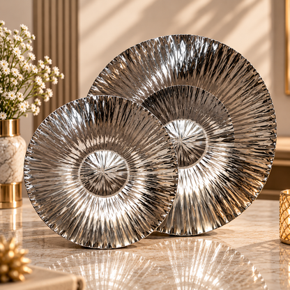Silver Sunburst Decorative Plates Set of 2