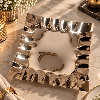 Silver Stainless Steel Wavy Edge Serving Tray