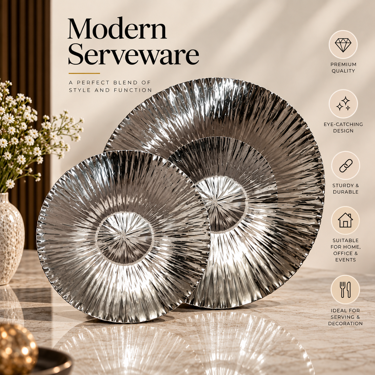 Silver Sunburst Decorative Plates Set of 2