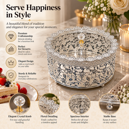 Elegant Silver Floral Dry Fruit Box with Crystal Knob