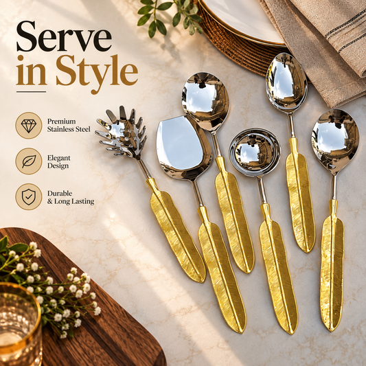 Golden Feather Handle Serving Utensil Set | 6-Piece