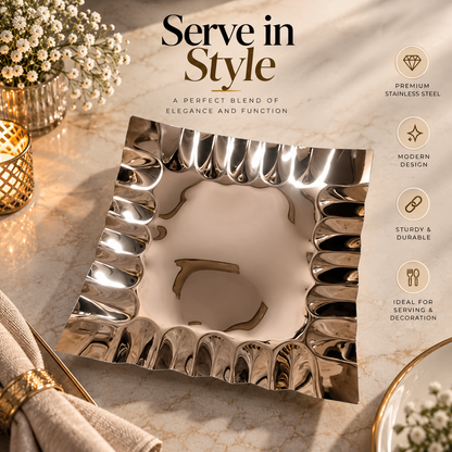 Silver Stainless Steel Wavy Edge Serving Tray