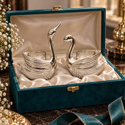 Silver Swan Tealight Candle Holders – Set of 2