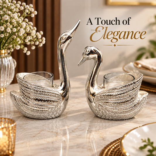 Silver Swan Tealight Candle Holders – Set of 2