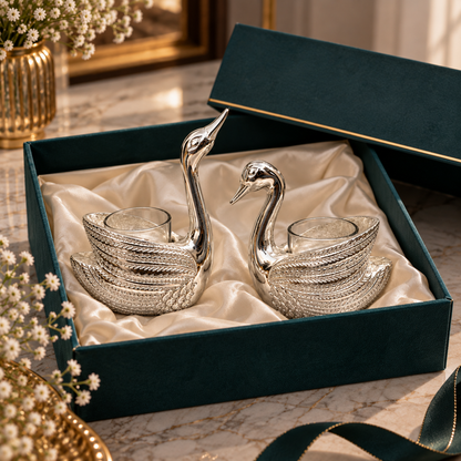 Silver Swan Tealight Candle Holders – Set of 2