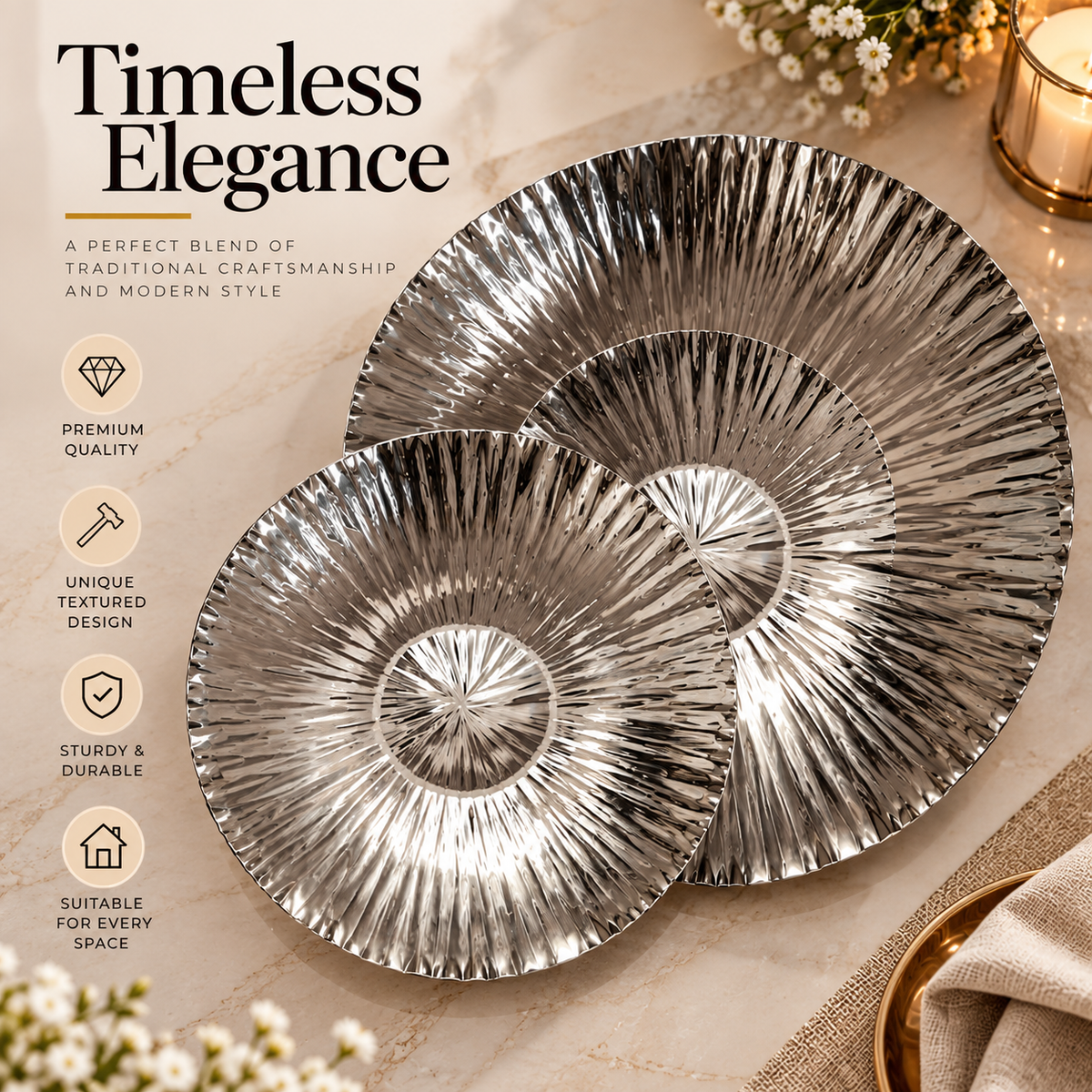 Silver Sunburst Decorative Plates Set of 2