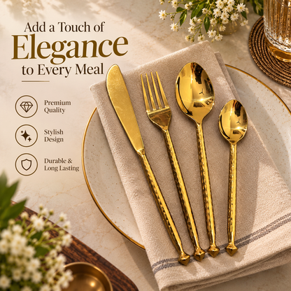 Elegant Gold Cutlery Set – 4-Piece Dining Set