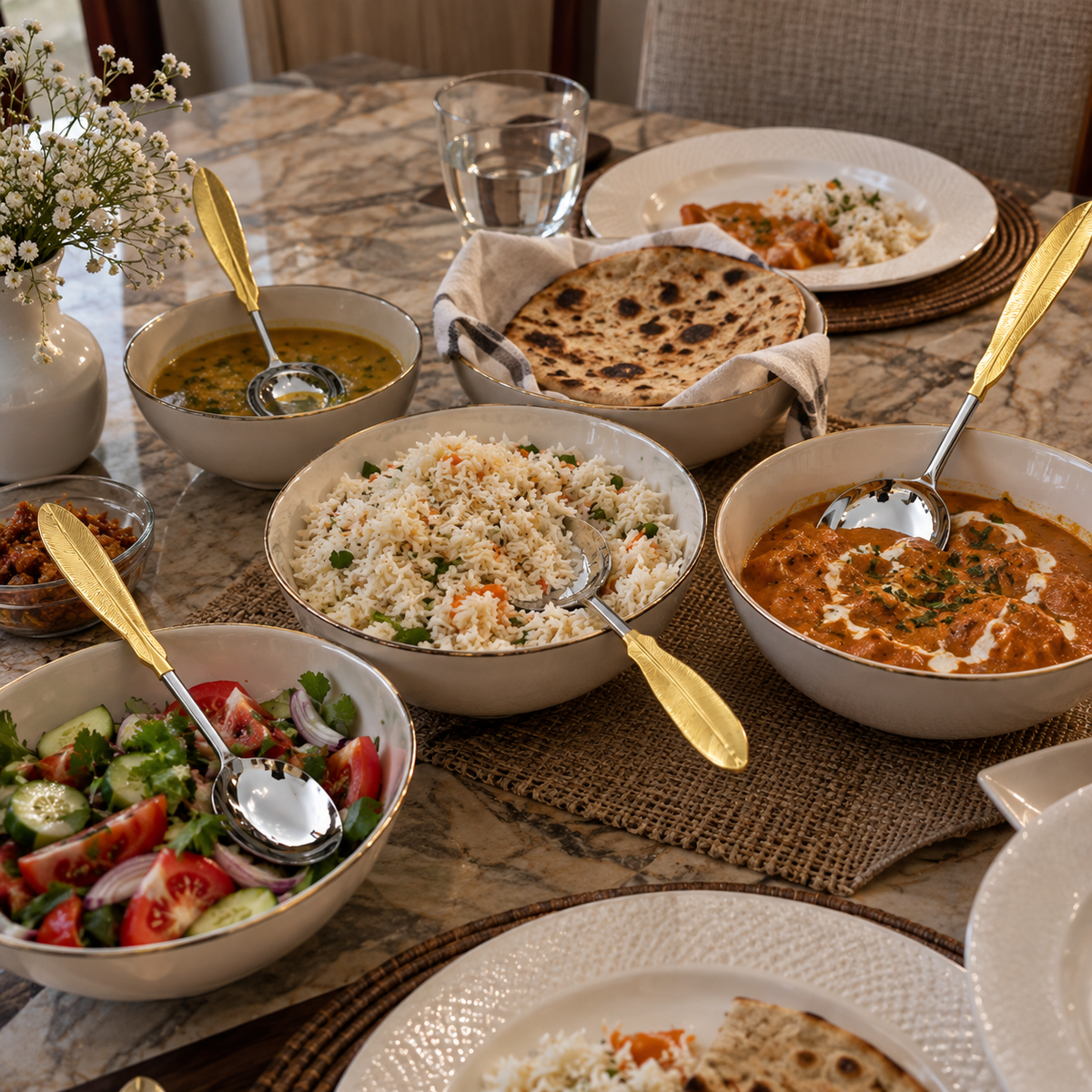 Golden Feather Handle Serving Utensil Set | 6-Piece