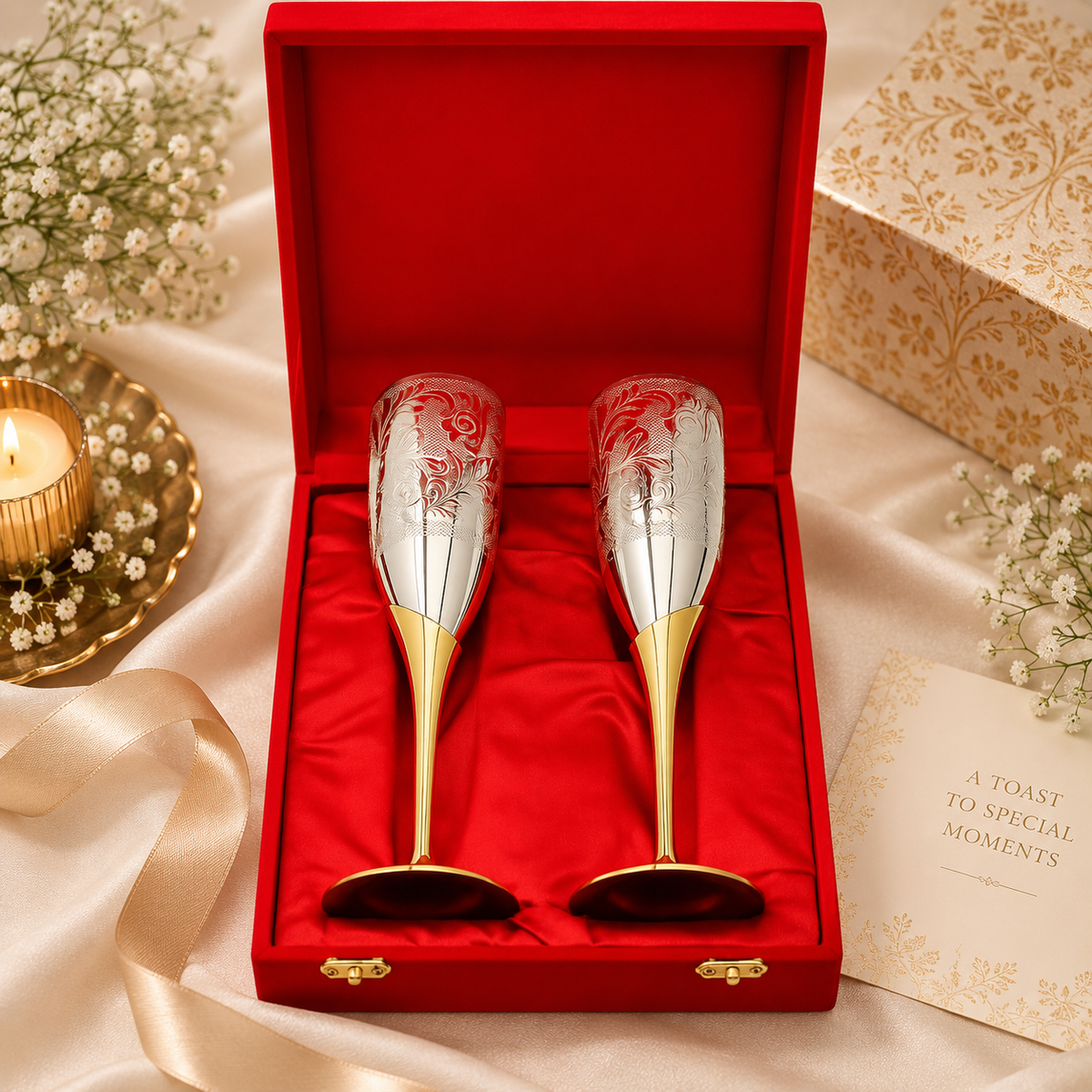Silver Plated Gold Polish Brass Champagne Set of 2