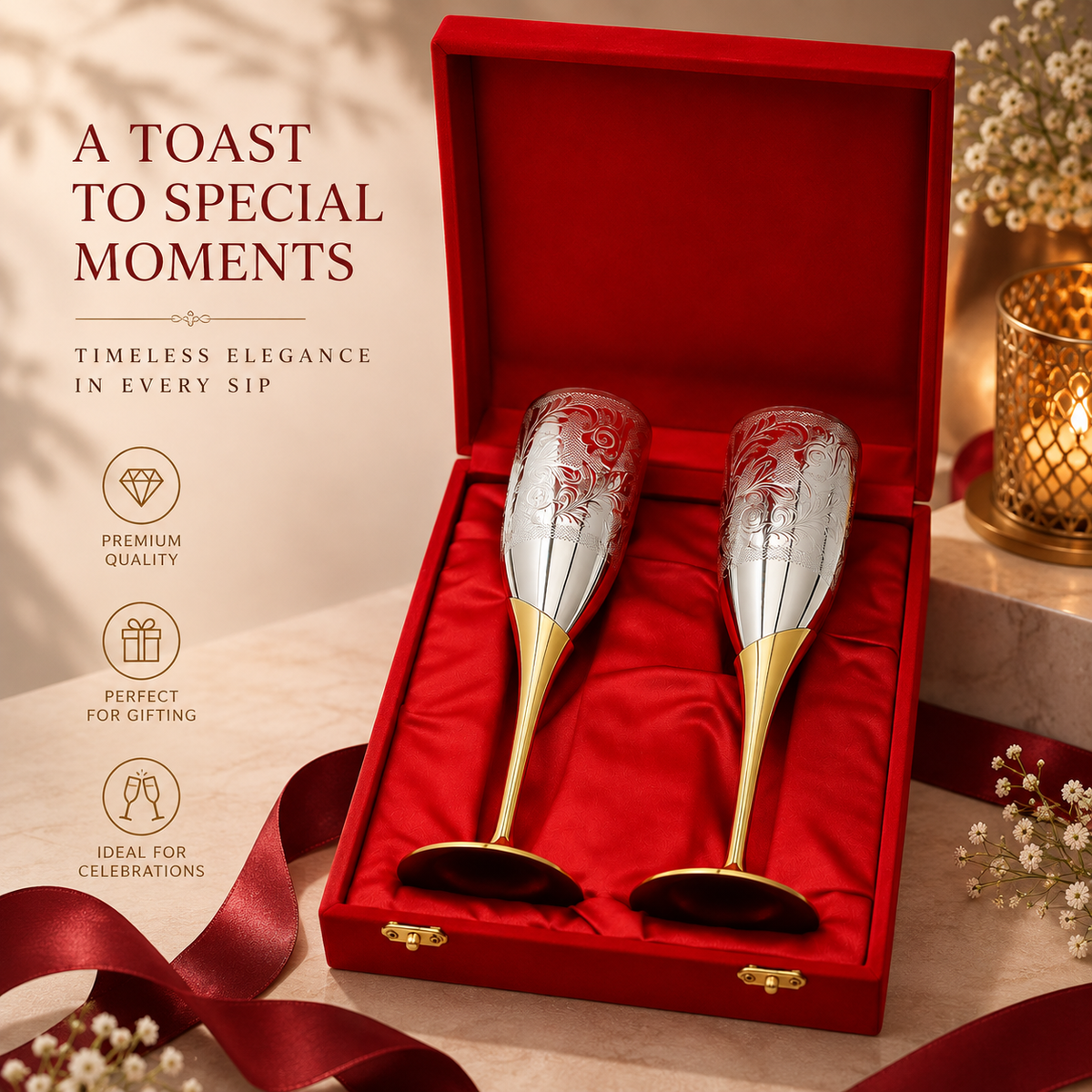 Silver Plated Gold Polish Brass Champagne Set of 2