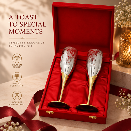 Silver Plated Gold Polish Brass Champagne Set of 2