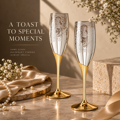 Silver Plated Gold Polish Brass Champagne Set of 2
