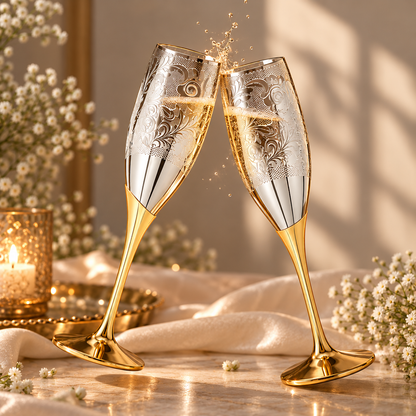 Silver Plated Gold Polish Brass Champagne Set of 2